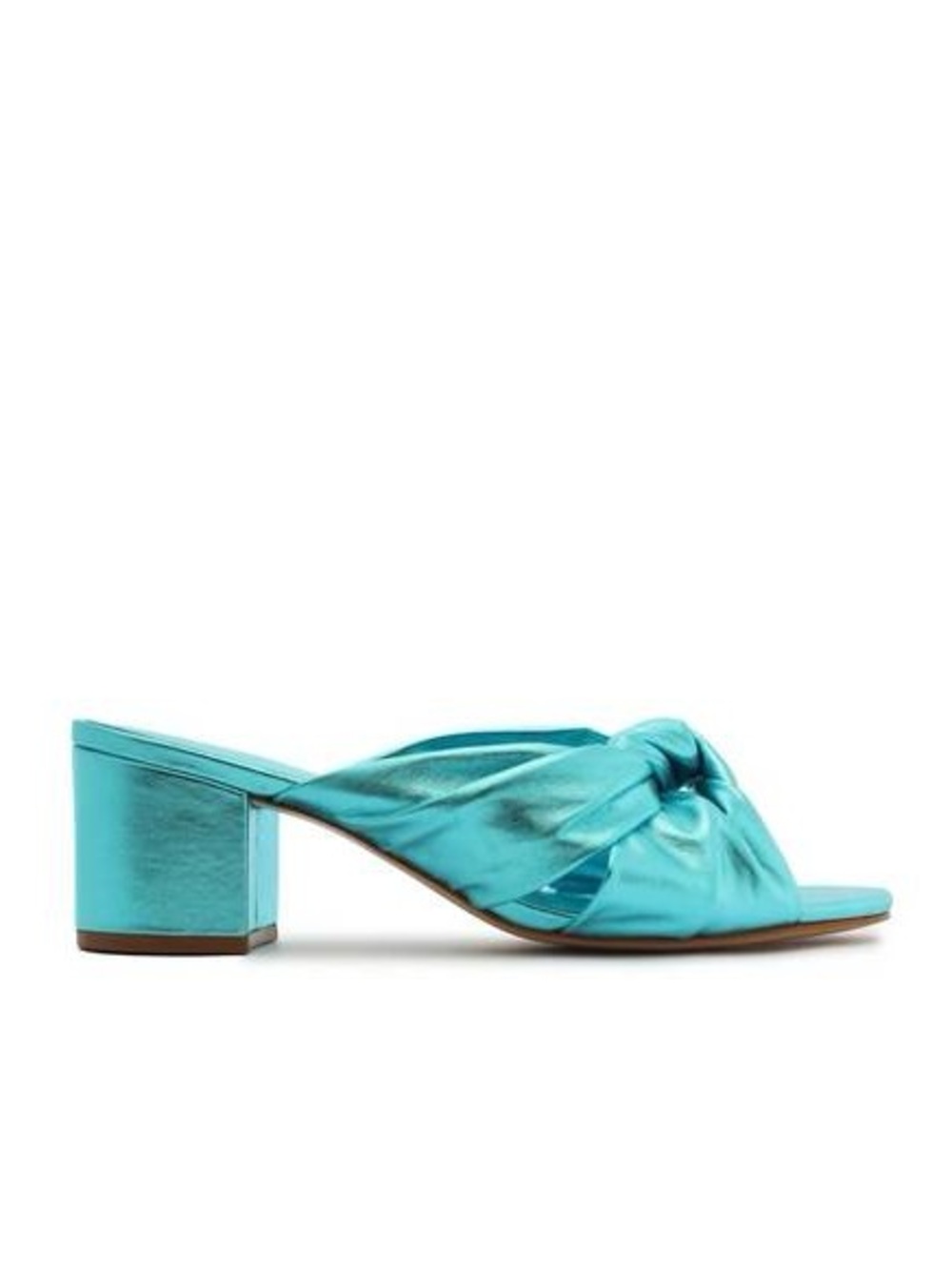 SCHUTZ Metallic Blue Mindy Mid Block Mules